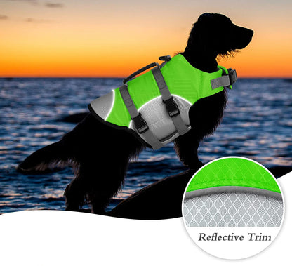 Reflective Dog Life Jacket - Safety Rescue Vest for Swimming - Adjustable and Suitable for All Pet Dogs