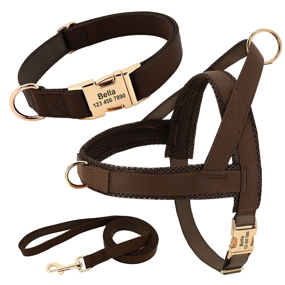 Custom Dog Collar, Harness, and Leash Set - Personalized with ID Tags for Small, Medium, and Large Dogs