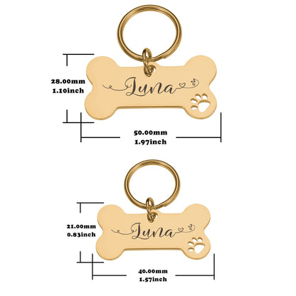 Bone Shaped Custom Engraved Shiny Steel Pet ID Tags - Personalized Anti-Lost Puppy Collar Nameplate for Dogs - Premium Pet Accessories