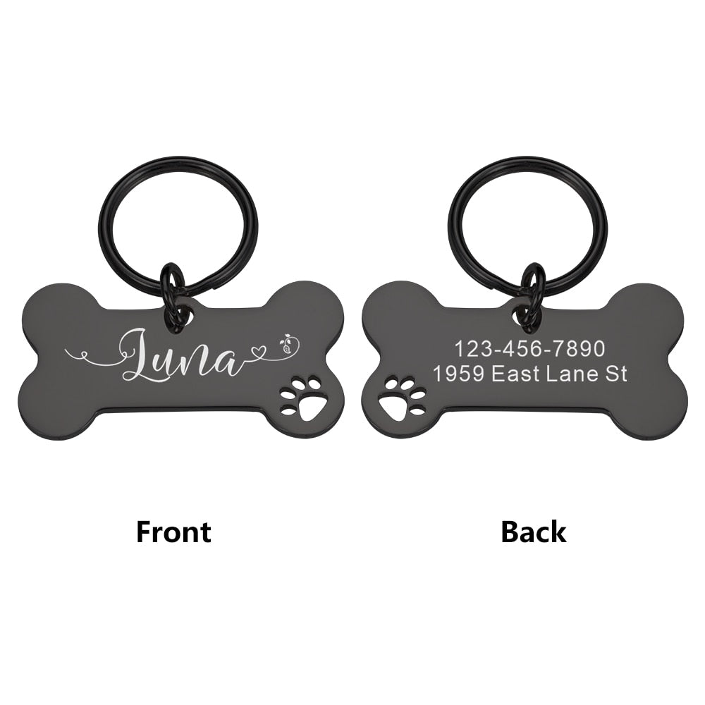 Bone Shaped Custom Engraved Shiny Steel Pet ID Tags - Personalized Anti-Lost Puppy Collar Nameplate for Dogs - Premium Pet Accessories