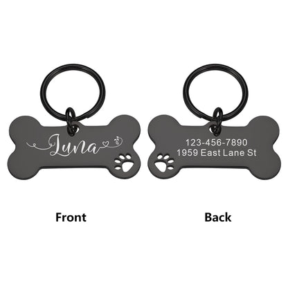 Bone Shaped Custom Engraved Shiny Steel Pet ID Tags - Personalized Anti-Lost Puppy Collar Nameplate for Dogs - Premium Pet Accessories