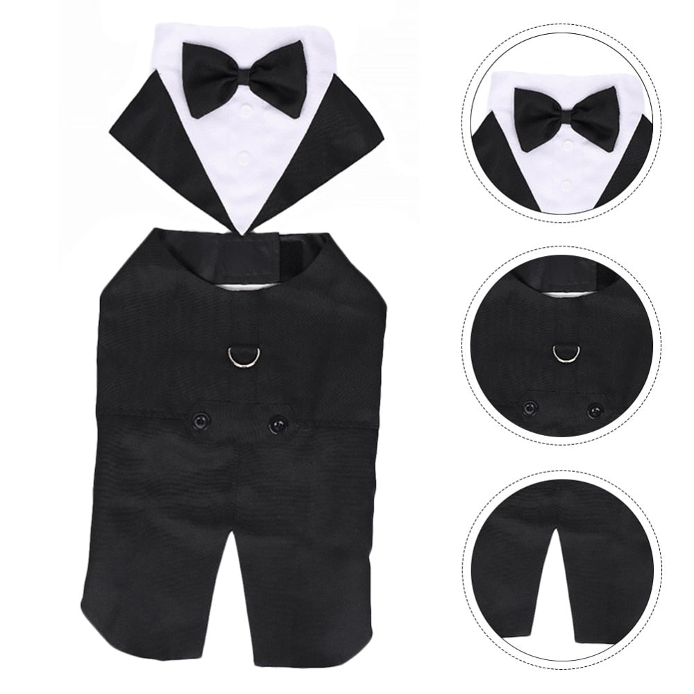 Formal Dog Tuxedo Suit with Bow Tie - Perfect for Weddings, Parties, and Halloween - Available in Small and Large Sizes