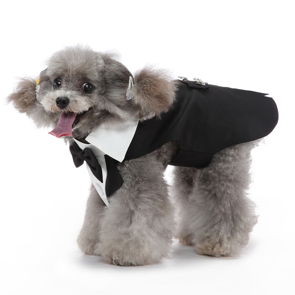 Stylish Dog Tuxedo Costume with Bow Tie for Weddings and Formal Occasions - Perfect for Dress Up, Halloween, and Christmas