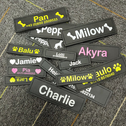 Personalized Velcro Dog Name Tag with Reflective Stickers for K9 Dog Harness - Set of 2 Customized Labels for Dog Accessories