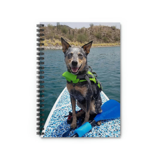Dog Days at the Lake: Ruled Line Spiral Notebook with an Australian Cattle Dog on a SUP Board